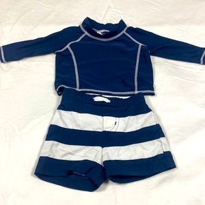 Baby boys blue and white two-piece swimsuit size 0 to 6 months